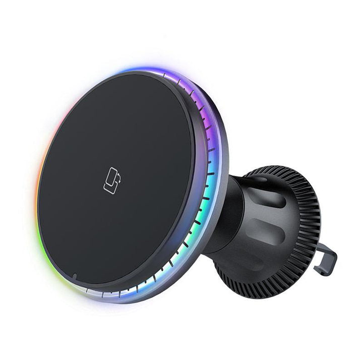 15W Strong Magnetic Car Wireless Charger with RGB Light for iPhone Car Phone Holder Air Vent Stand Fast Charging Dock Station