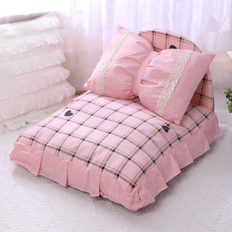 Cute Bow Pet Bed with Detachable Pillow