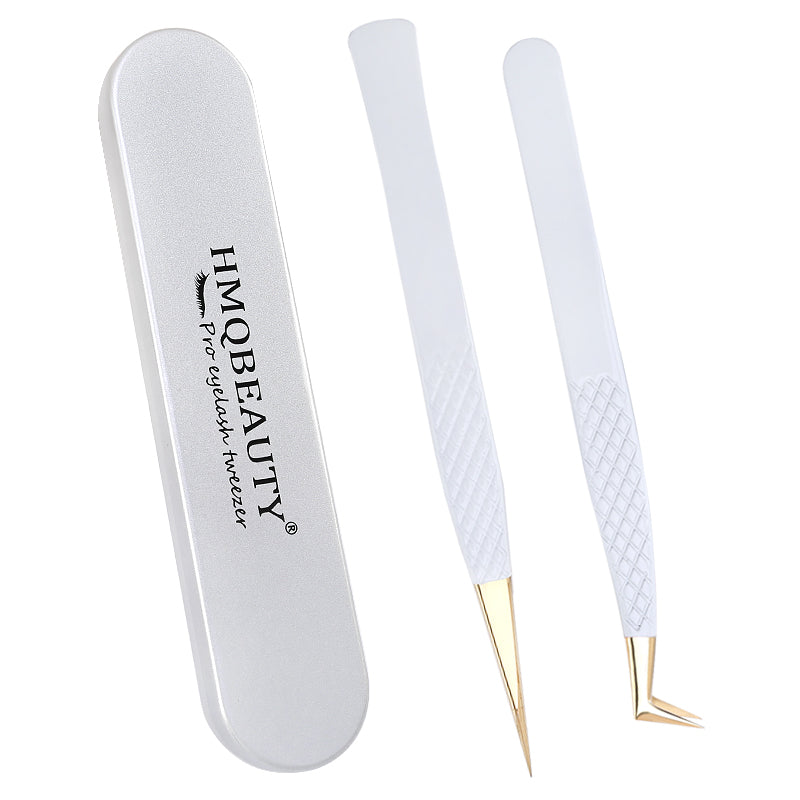 2PCS Professional Stainless Steel Eyelash Tweezers Set