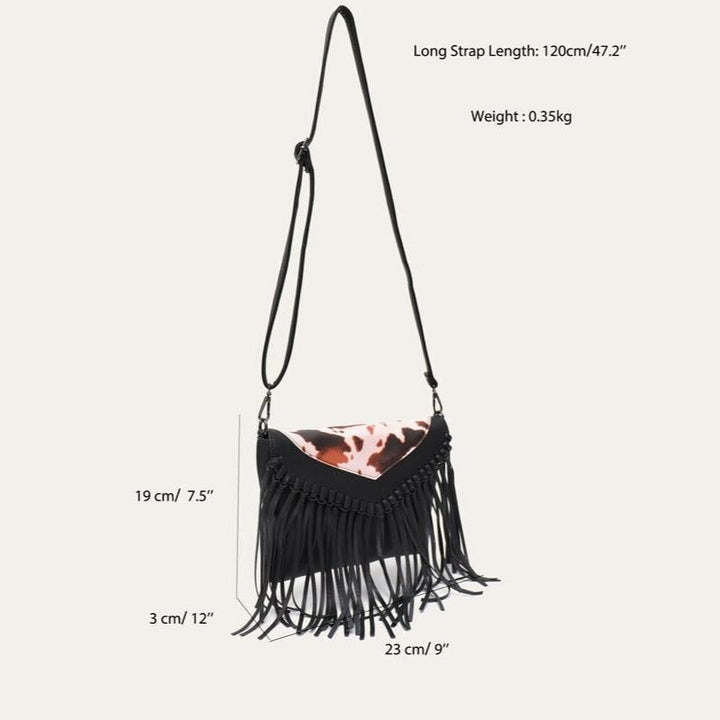 Bohemian Animal Print Crossbody Bag with Tassel Fringe