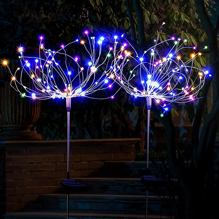 Solar Firework Lights - 2 Pack, Outdoor Waterproof, 200 LED, 8 Modes Starburst Sparkler Lights