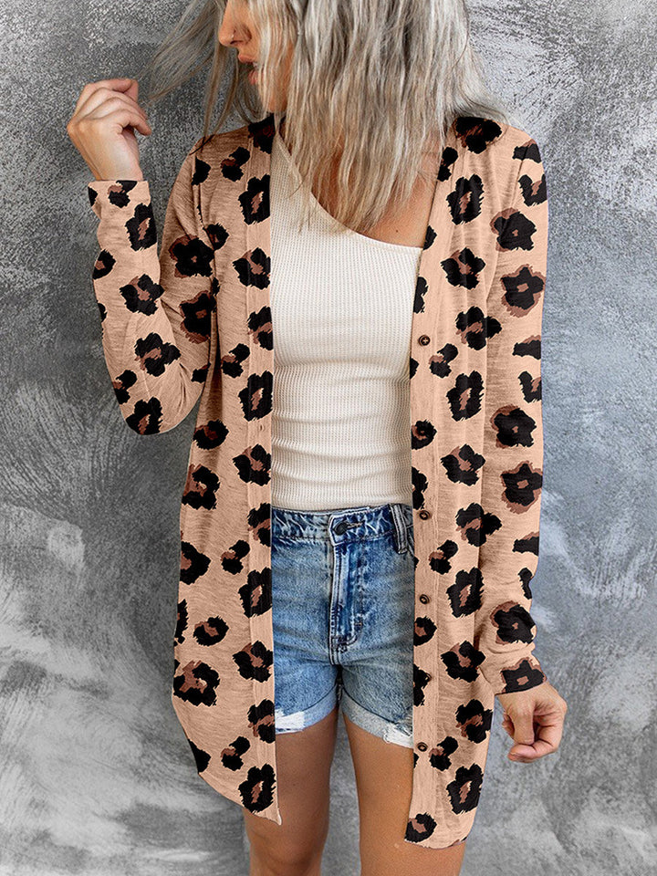 Long European And American Personalized Leopard Print Long-sleeved Cardigan Loose Sweater