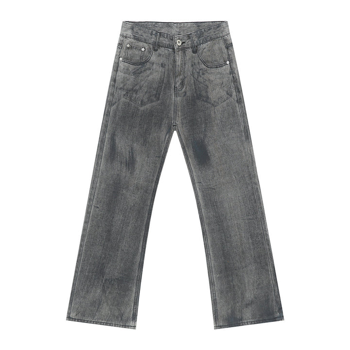 American-style Fashionable Black And Gray Washed Jeans