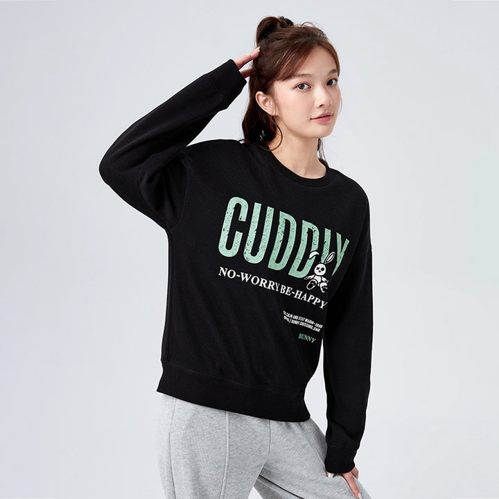 Distressed Printed Loose Fleece Sweatshirt