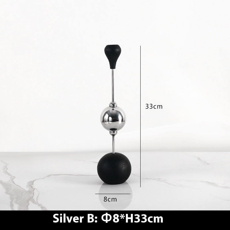 Light Luxury Stainless Steel Candle Table Wooden Ball Metal Candlestick Ornaments