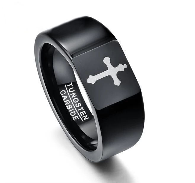 Tungsten Steel Ring Personalized Cut Flower Black Laser