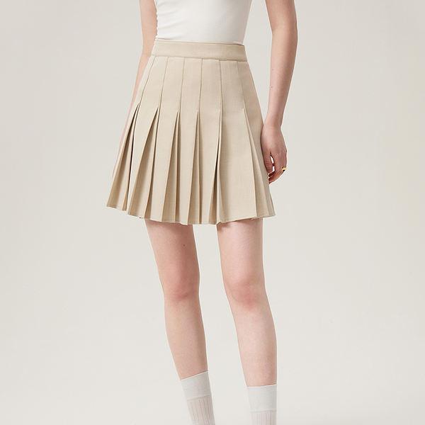 Elegant Twill Pleated Mini Skirt for Office Ladies