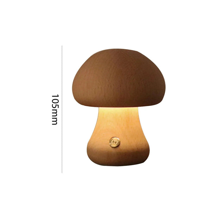 Charming Touch-Control LED Mushroom Night Light - Wooden Bedside Lamp with USB Charging