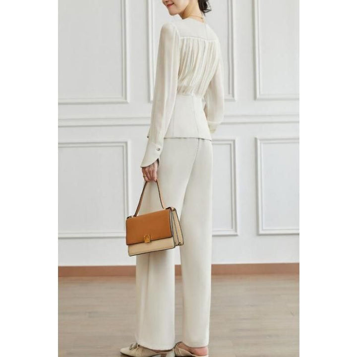 Elegant Long Sleeve Top & Wide Leg Pants Set