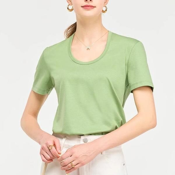 Silk Cotton Blend Square Collar Tee in Candy Colors