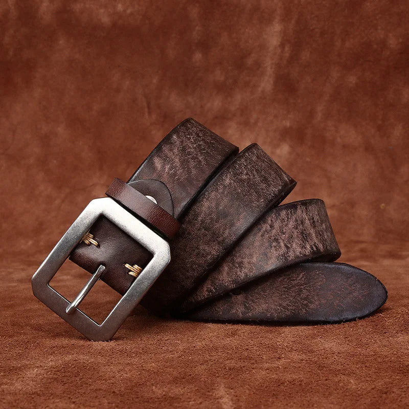 3.8CM Genuine Cowhide Leather Belt for Men with Stainless Steel Buckle