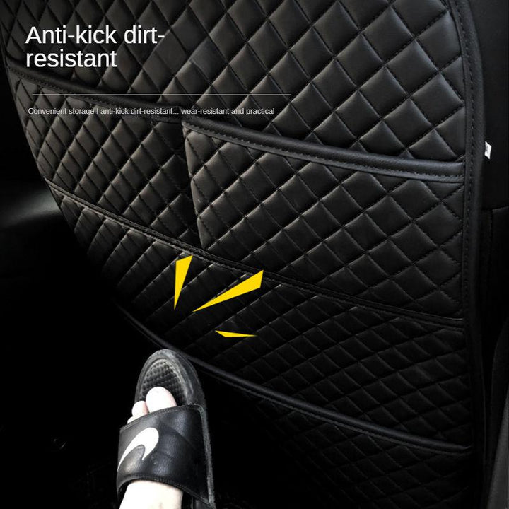 Universal Leather Car Seat Back Protector with Organizer Pocket & Kick Mat