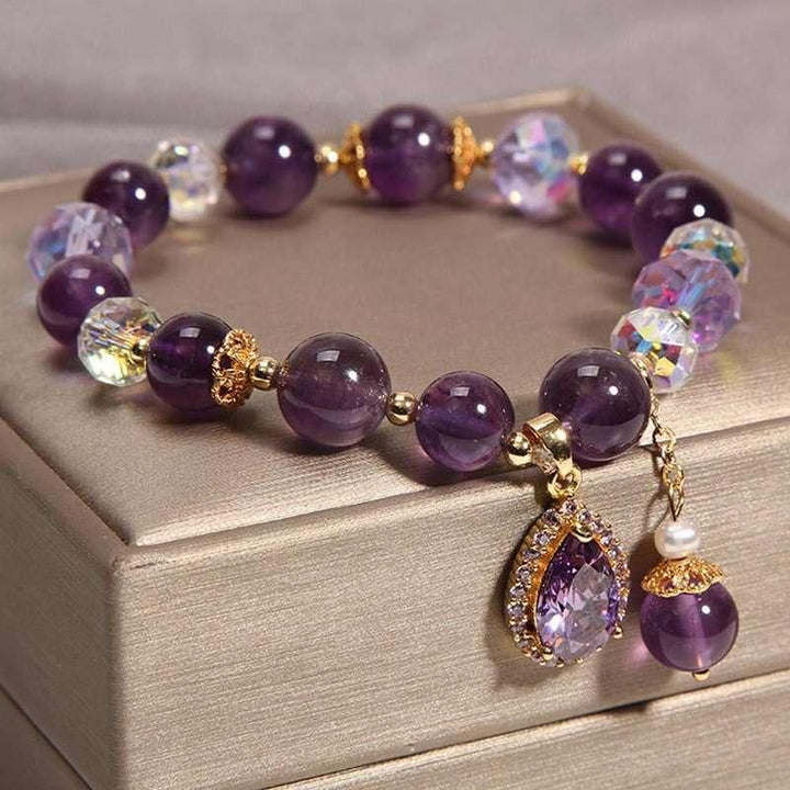 Enchanting Natural Amethyst and Water Drop Pendant Bracelet