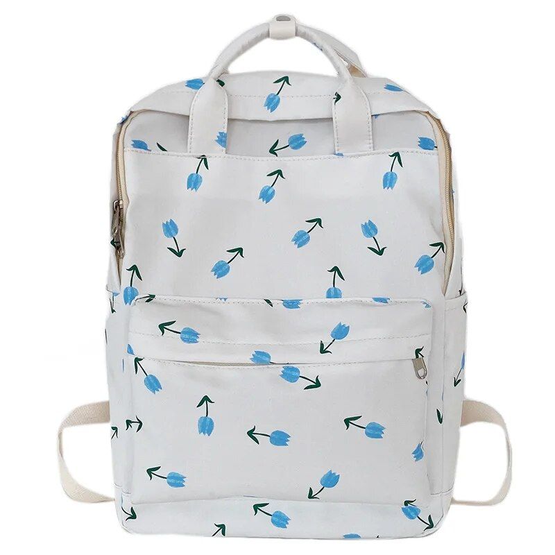 Tulip Print College-Style Backpack for Women