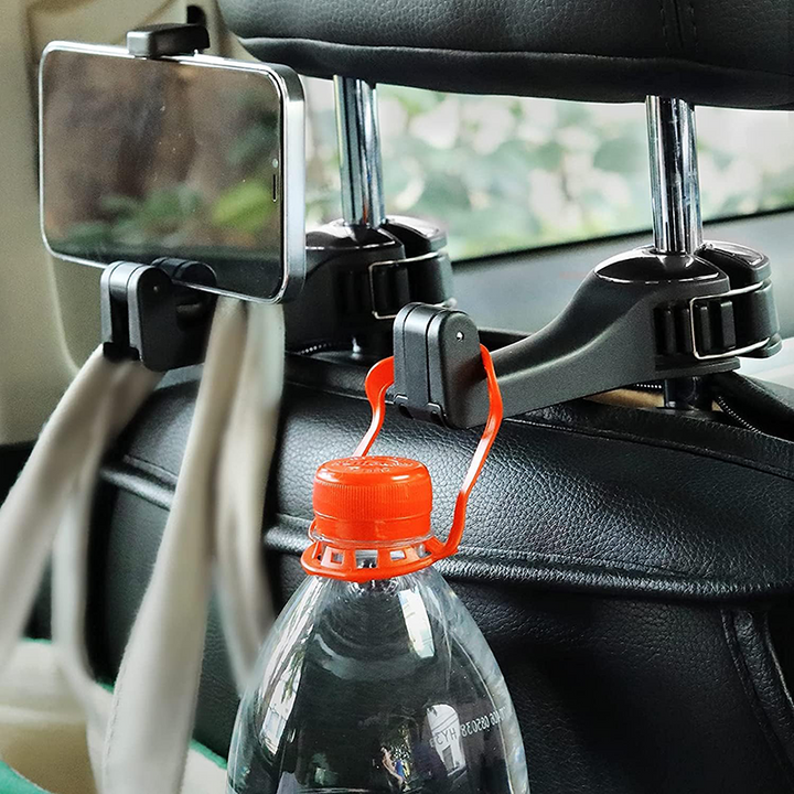 2-in-1 Car Hook and Phone Holder for Headrest – Multi-functional Backseat Organizer