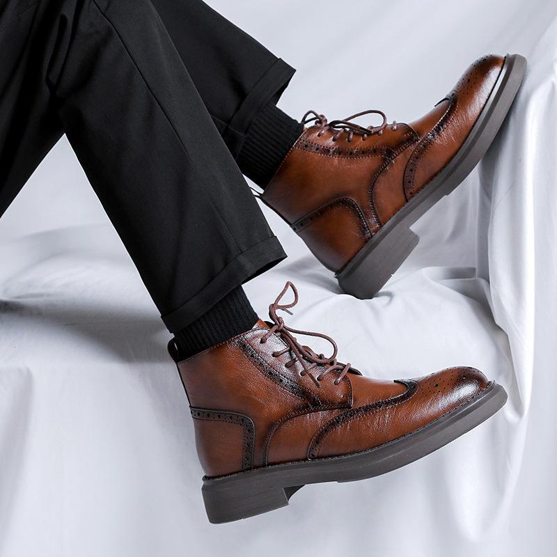 Men's Vintage Brogue Leather Ankle Boots