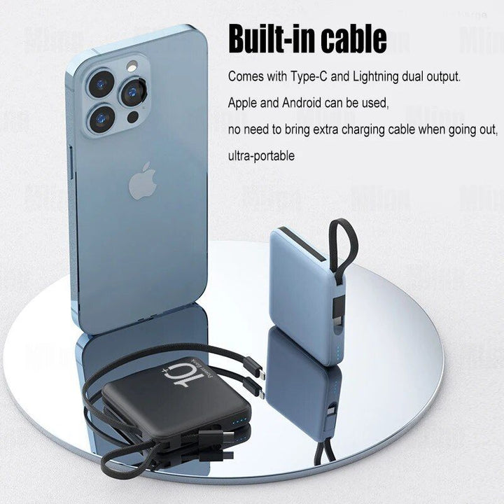 Ultra-Compact 10000mAh Dual-Cable Power Bank