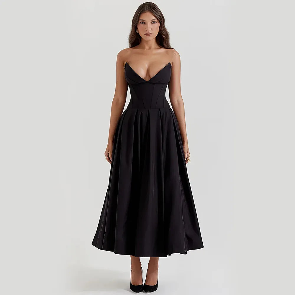 Elegant Black Spaghetti Strap Maxi Dress