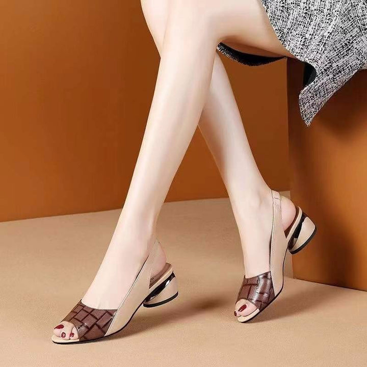 Women's Sandals Mid Heel Chunky Heel Soft Leather Outer Peep Toe Plus Size