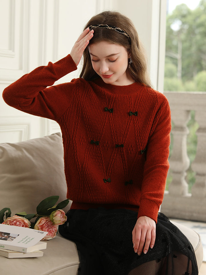 Red French Gentle Bow Christmas Sweater for Women