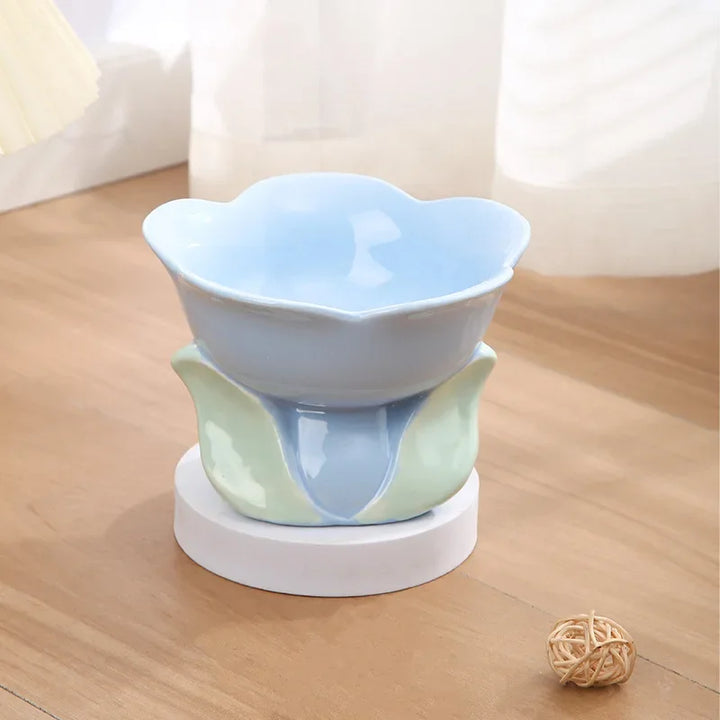 Flower Shaped Elevated Ceramic Cat Bowl