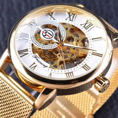 Men's Fashion Casual Mesh Belt Hollow Mechanical Watch