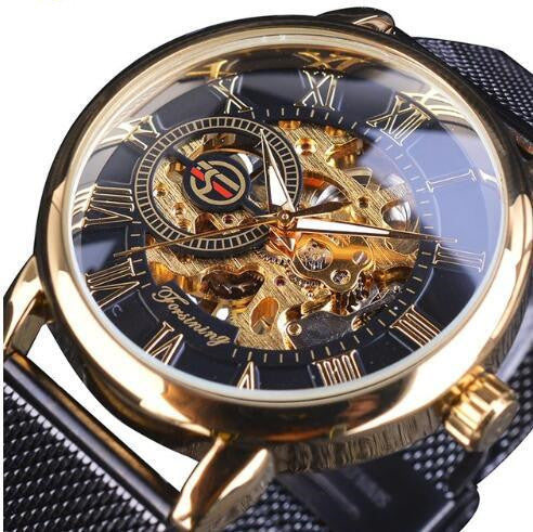 Men's Fashion Casual Mesh Belt Hollow Mechanical Watch