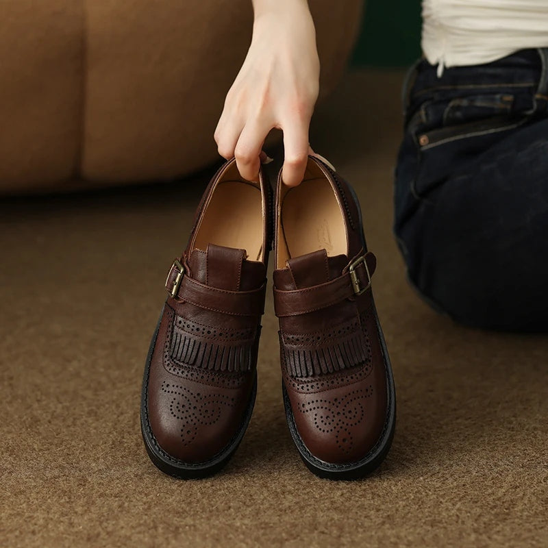 Autumn Genuine Leather Retro Oxfords for Women