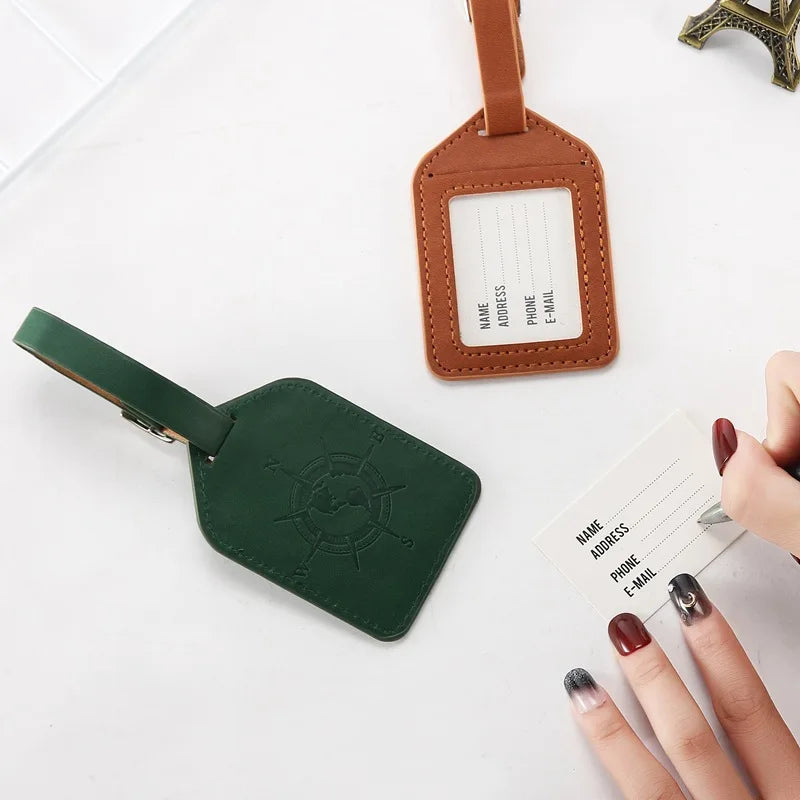 Compass Leather Luggage Tag