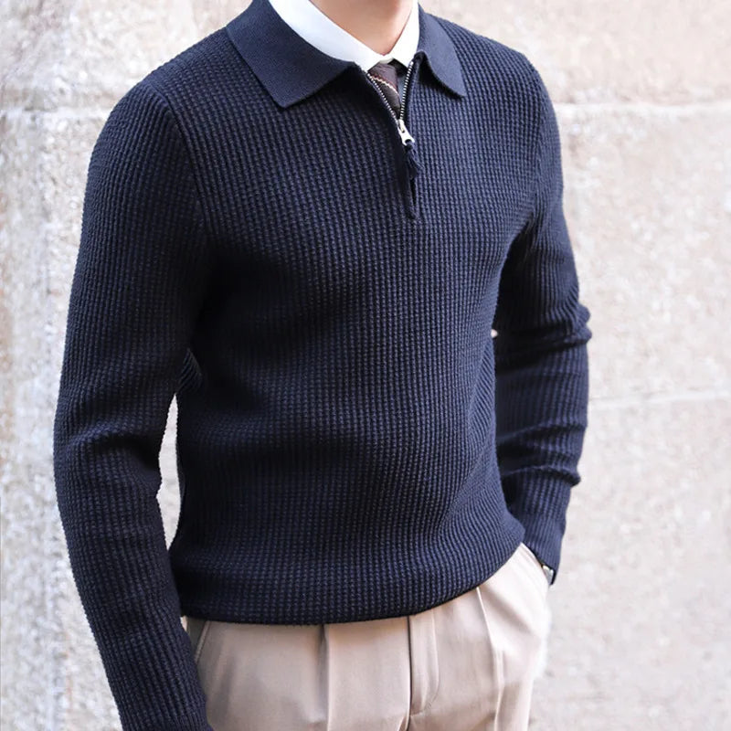 Fall Slim Fit Retro Knit Pullover - Men's Casual Lapel Sweater