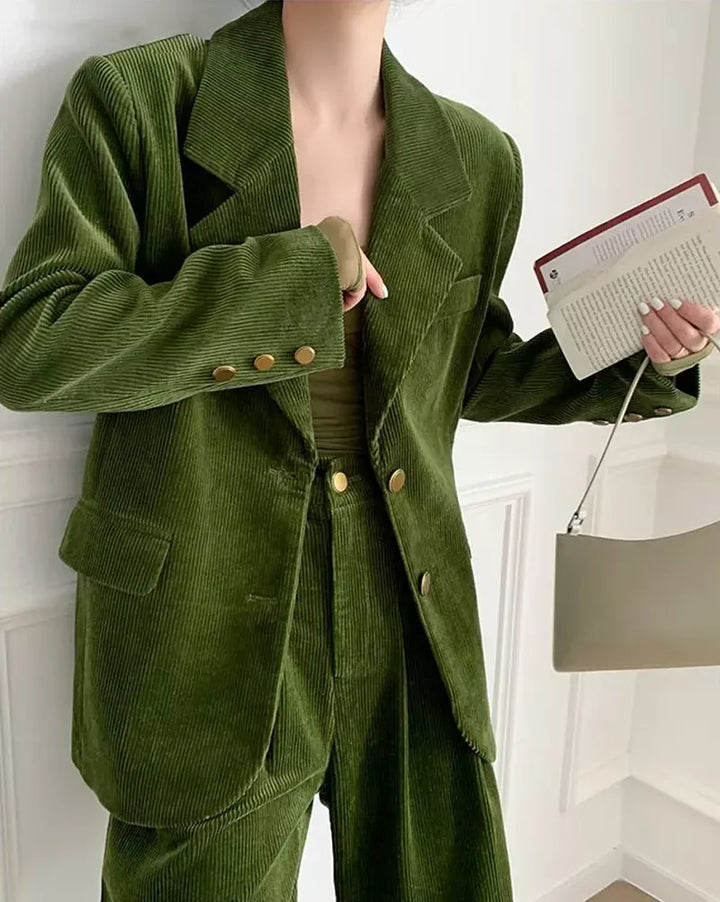 Vintage 2-Piece Wide-Leg Pants Suit with Single-Breasted Blazer