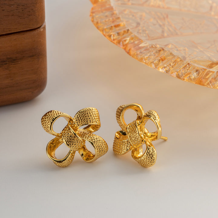 18K Gold Plated Flower Bow Earrings – Stainless Steel, Rust-Proof, Light and Elegant