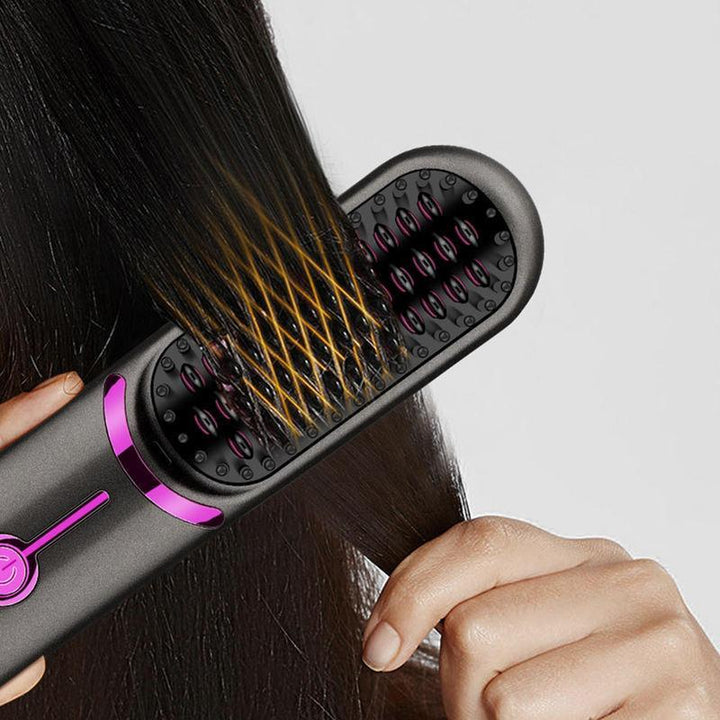 Wireless Ceramic Hair Straightener Brush - Portable Fast Heating Comb