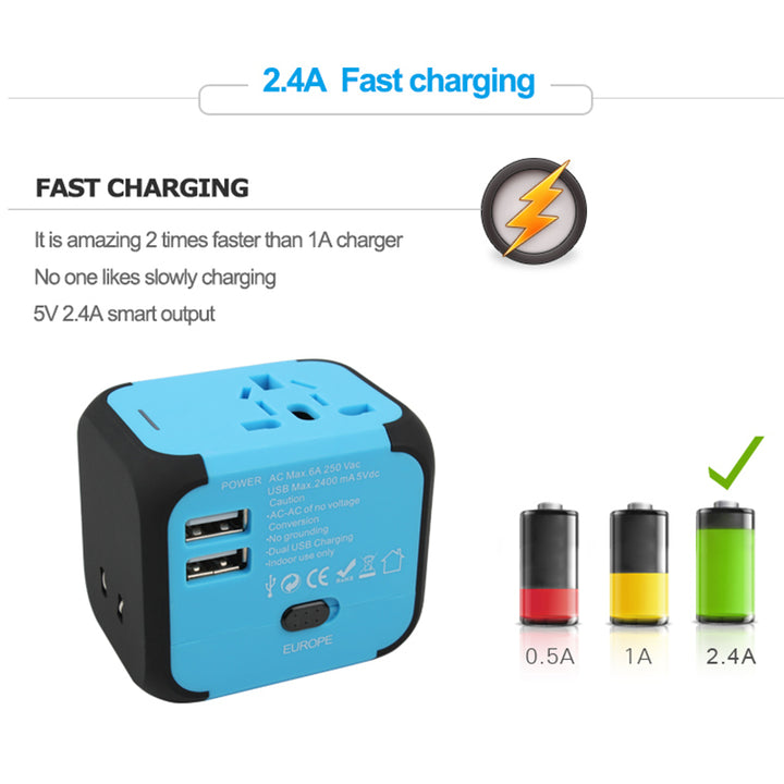 Universal Travel Adapter with Dual USB Charging Ports and LED Indicator