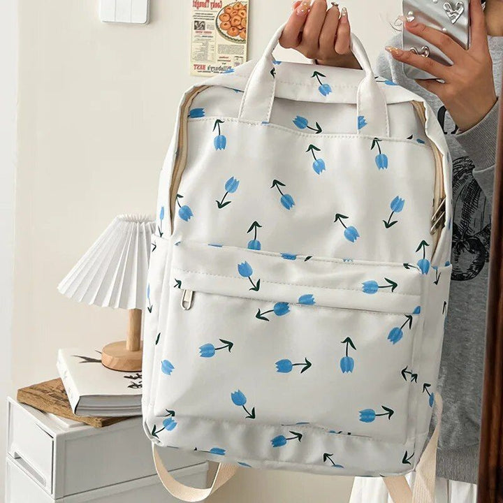 Tulip Print College-Style Backpack for Women