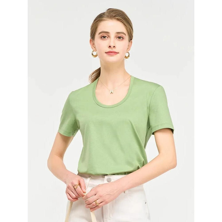 Silk Cotton Blend Square Collar Tee in Candy Colors