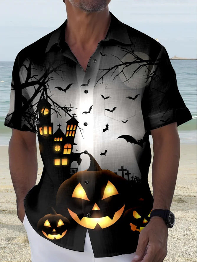 Men's Retro Halloween Ghost Print Casual Short Sleeve