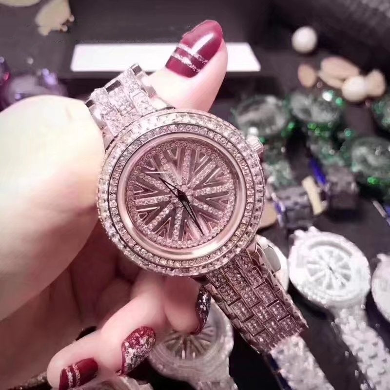 Women's watch with diamond steel belt