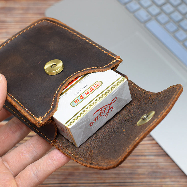 First Layer Cowhide Buckle Glasses Fold Bag