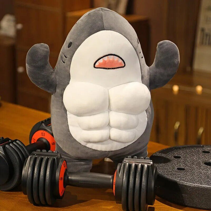 Charming Muscle Shark Plush Toy - 40cm Stuffed Animal Pillow, Ideal for All Ages