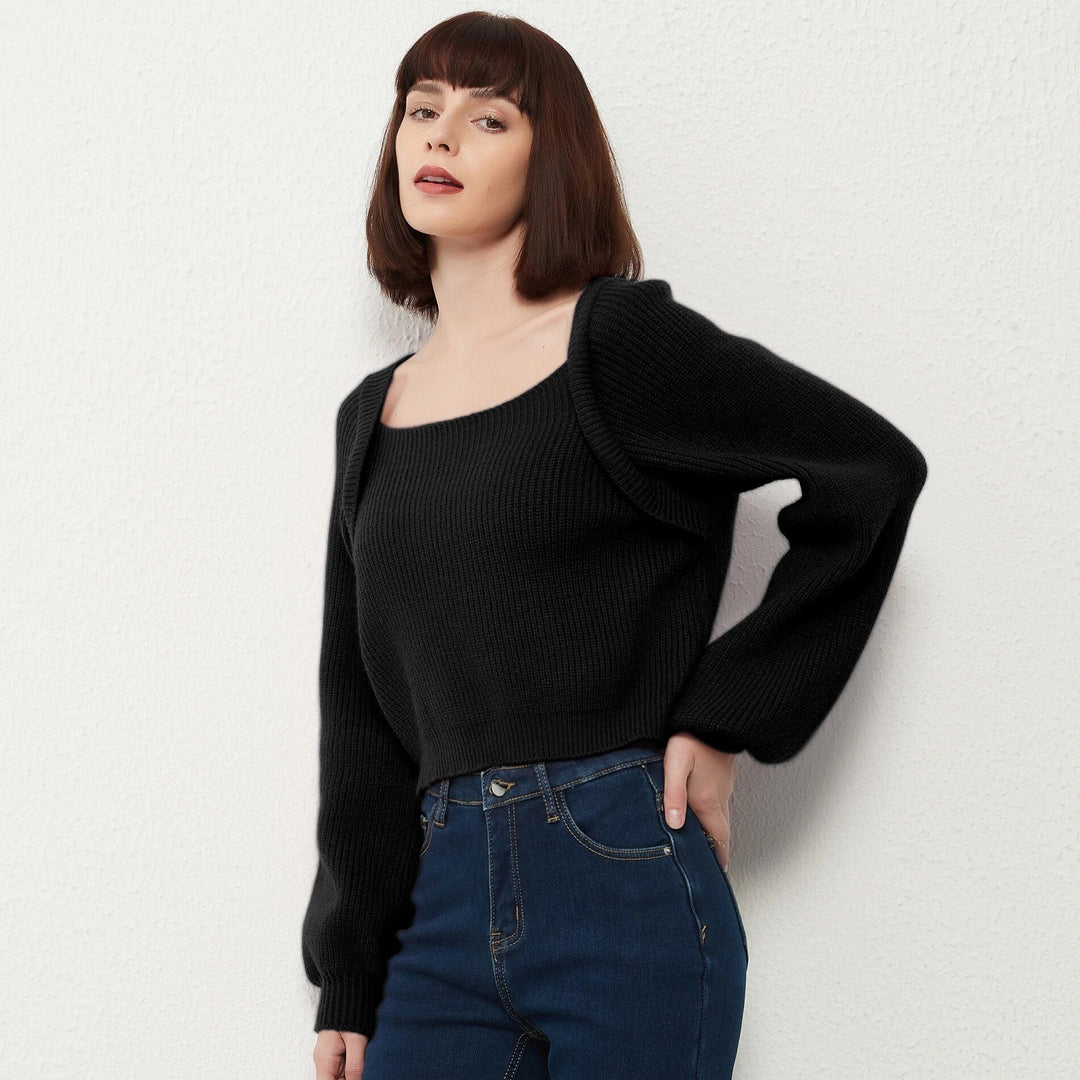 Square Collar Cotton Knit Sweater