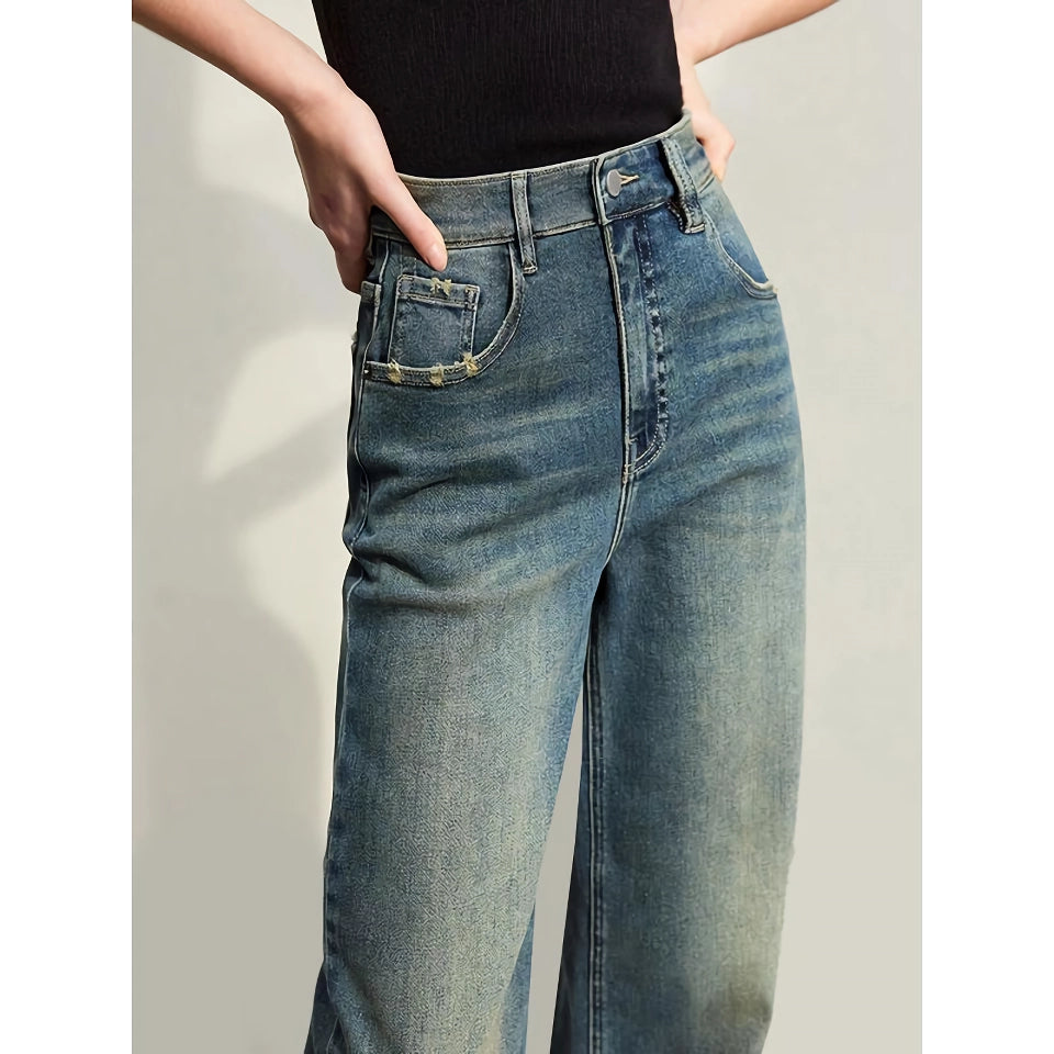 Minimalist Retro Washed Denim Jeans for Spring