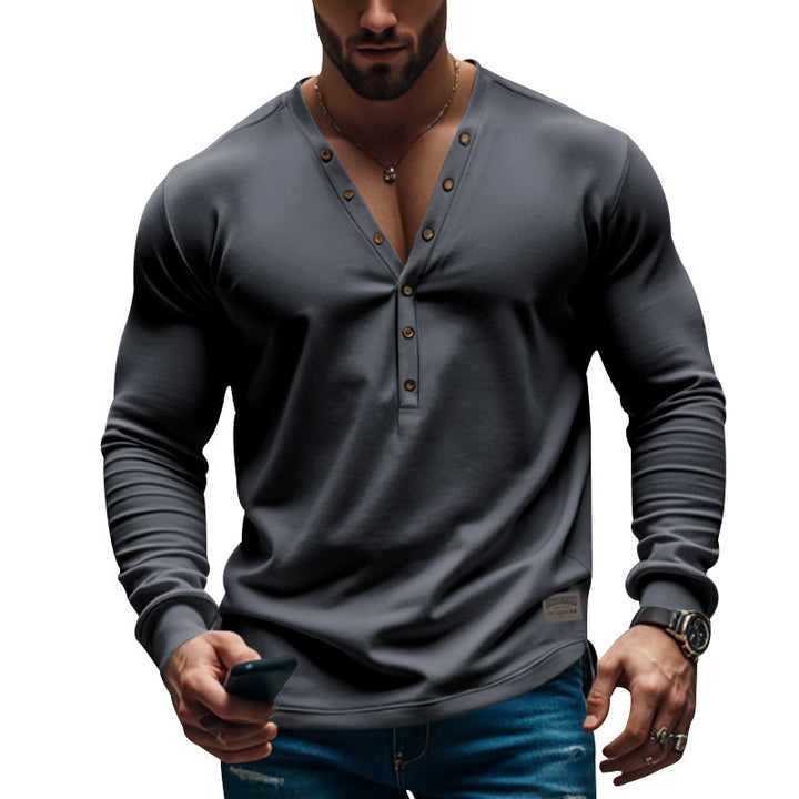 Men's Bottoming Slim-fit Buttoned V-neck Top