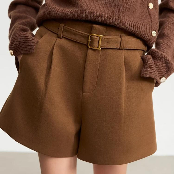 Winter Office Lady Casual Shorts with Belt