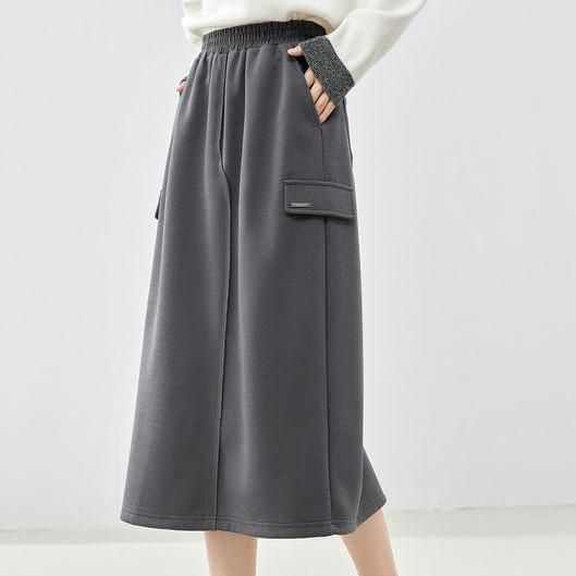 Elegant Dark Gray Mid-length Skirt