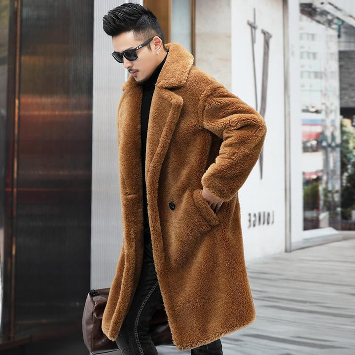 Men's Winter New Thickened Cashmere Long Warm Fur Coat