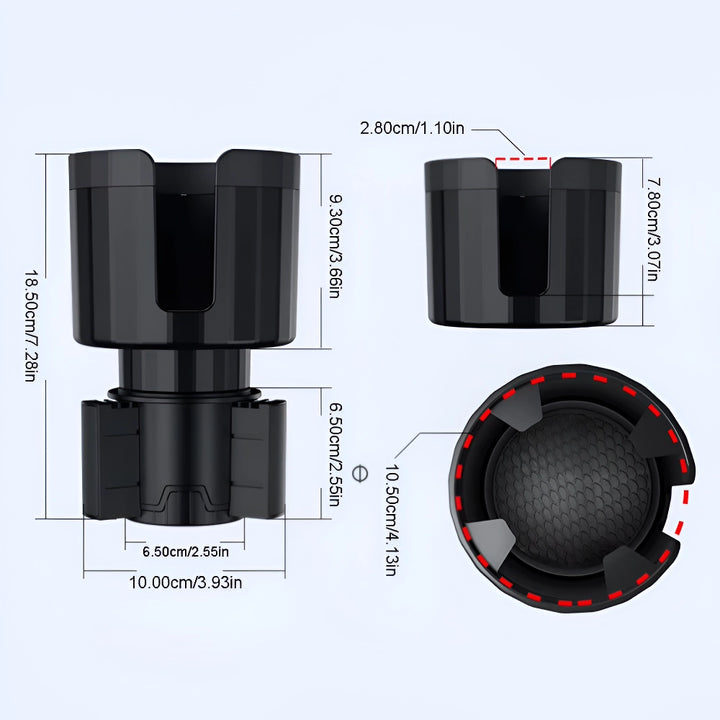 Adjustable Car Cup Holder Expander with Anti-Slip Silicone Base - 6.5" to 10.5" Diameter