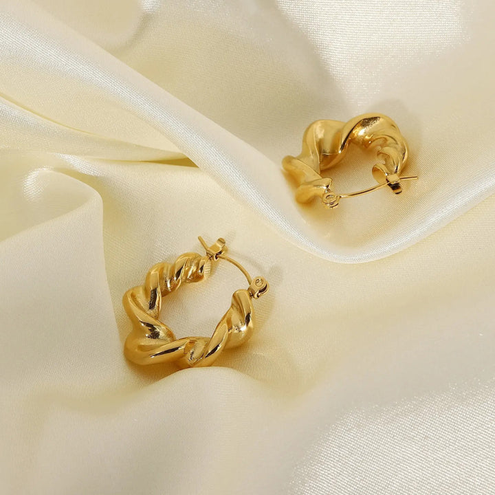 Trendy 18K Gold Plated Stainless Steel Croissant Hoop Earrings