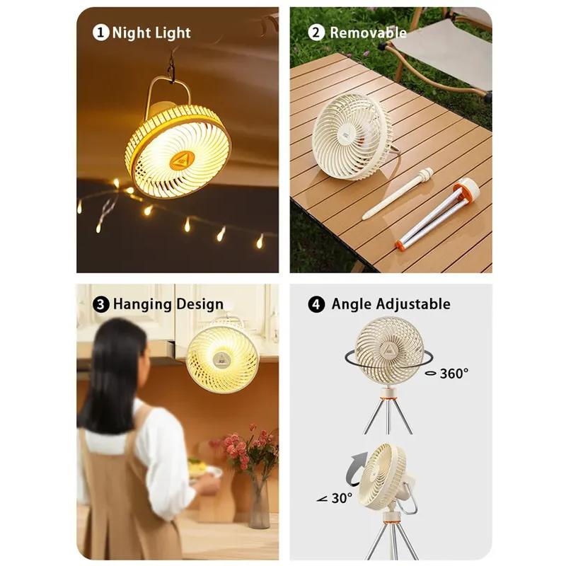 Portable Camping Fan with Night Light and Power Bank