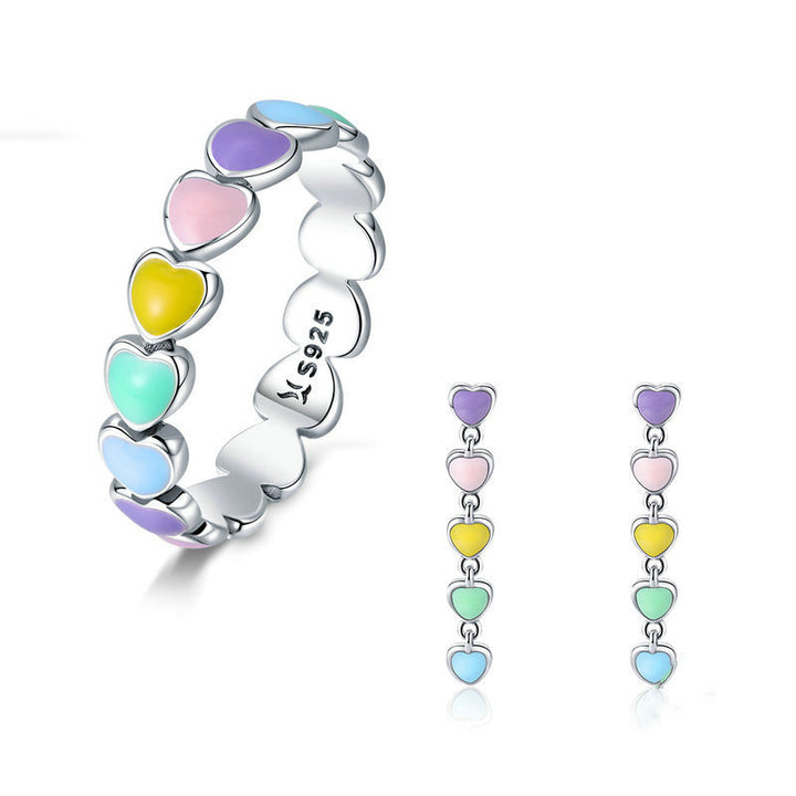 Rainbow Heart Ring Earring Accessorizing Set